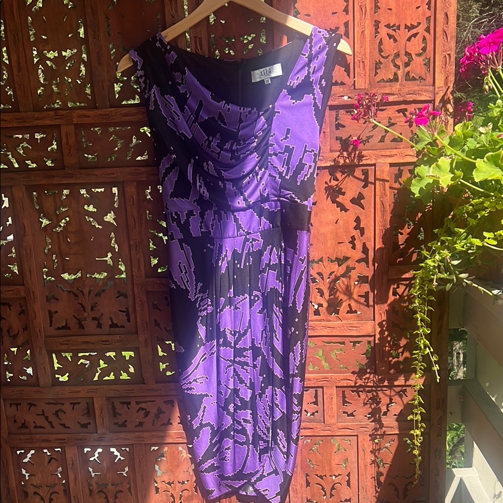 Tibi Geometric Layered Purple and Black Dress